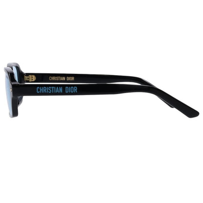 DIOR Side Logo Rectangular Shape Black Gold Sunglasses Size 55