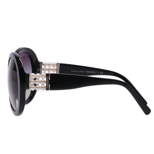 CHANEL 5159-H-A Faux Pearl Temple Sunglasses Black Size 56