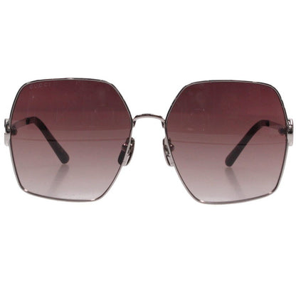 GUCCI Metal Frame Square Sunglasses Silver Brown Size 61