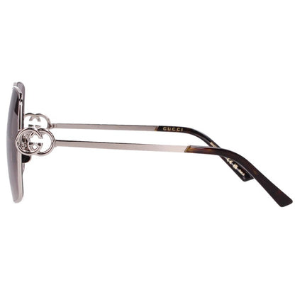 GUCCI Metal Frame Square Sunglasses Silver Brown Size 61