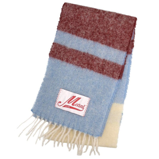 MARNI Alpaca Blend Fringe Scarf Blue Size ONE SIZE