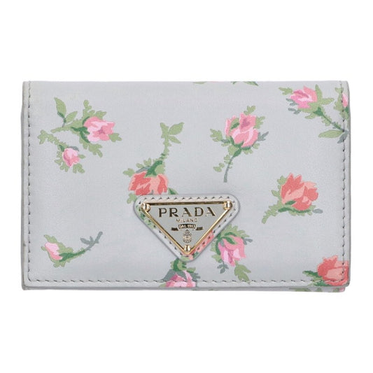 PRADA Flower Print Triangle Logo Card Case Size ONE SIZE