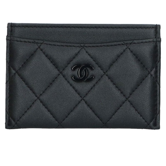 CHANEL Matelasse So Black Lambskin Card Case Size ONE SIZE
