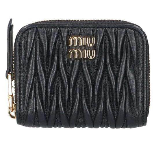 miumiu Matelasse Round Zip Card Case Black Size ONE SIZE