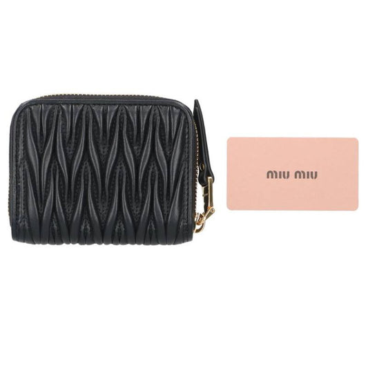 miumiu Matelasse Round Zip Card Case Black Size ONE SIZE