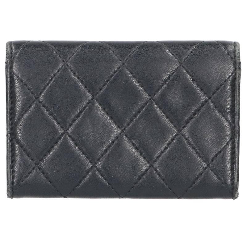 CHANEL Coco Mark Lambskin Holder Silver/Black Card Case Size ONE SIZE