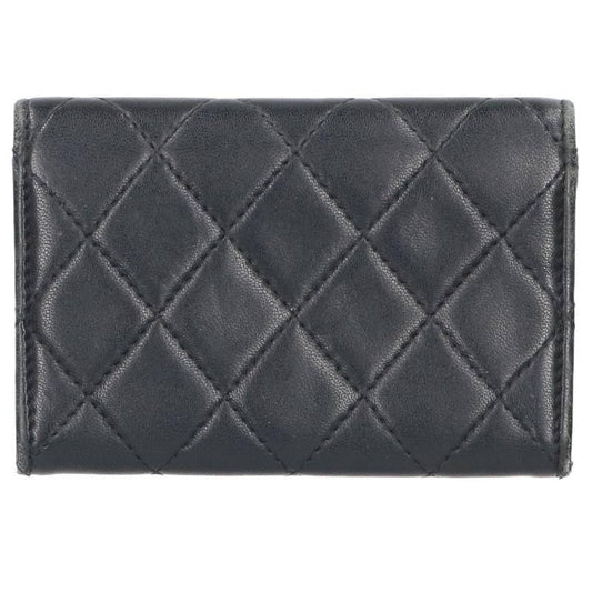 CHANEL Coco Mark Lambskin Holder Silver/Black Card Case Size ONE SIZE
