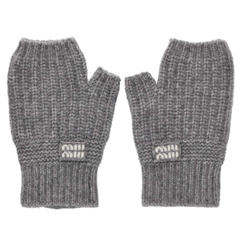 miumiu Wool Cashmere Knit Gloves Gray Size S