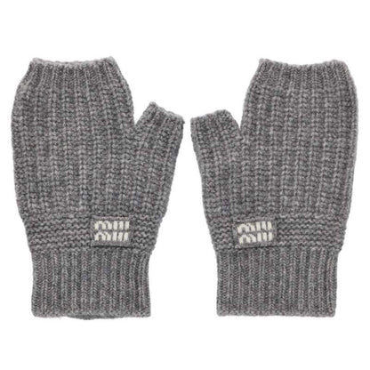 miumiu Wool Cashmere Knit Gloves Gray Size S