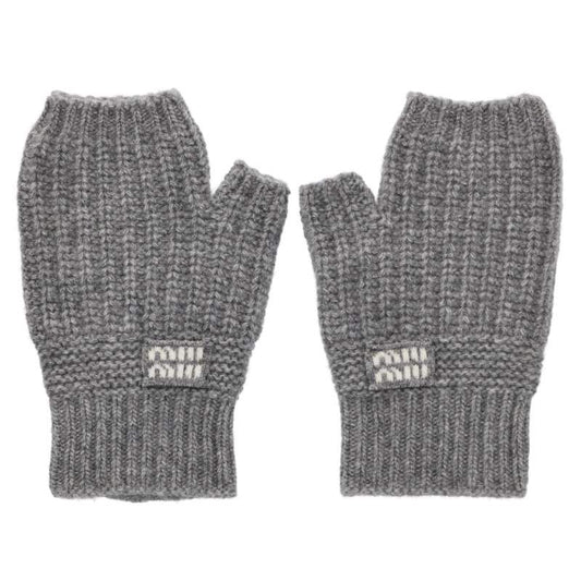 miumiu Wool Cashmere Knit Gloves Gray Size S