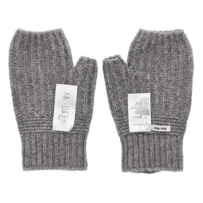 miumiu Wool Cashmere Knit Gloves Gray Size S