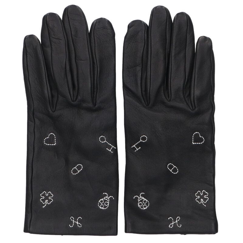 HERMES Lucky Charm Lambskin Leather Gloves Size ONE SIZE