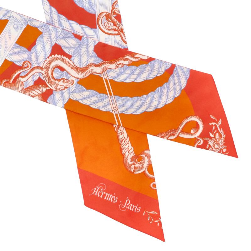 HERMES Della Cavalleria Silk Maxi Twilly Scarf Size ONE SIZE