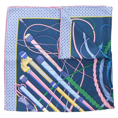HERMES Carré 90 Silk Scarf Navy Blue Size ONE SIZE