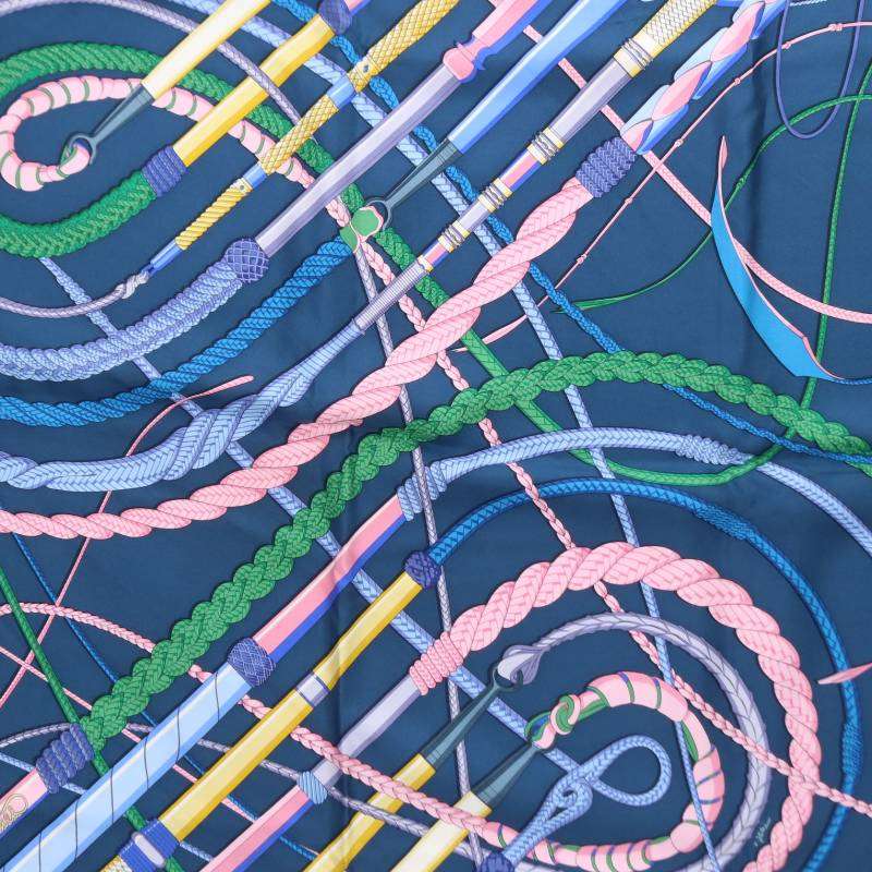 HERMES Carré 90 Silk Scarf Navy Blue Size ONE SIZE