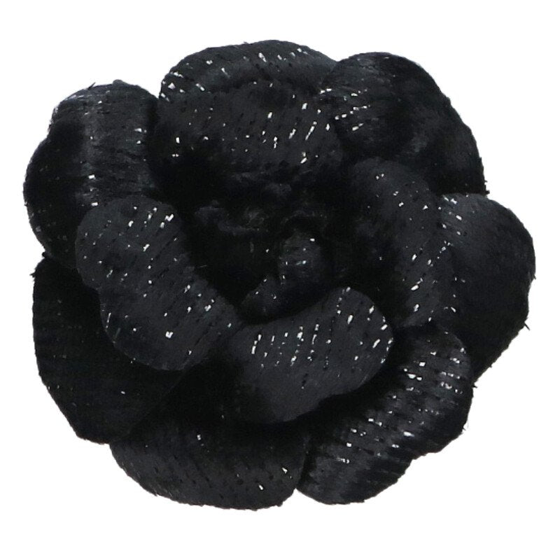 CHANEL Camellia Velour Brooch Black