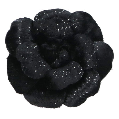 CHANEL Camellia Velour Brooch Black