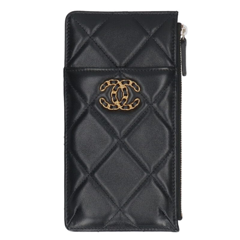 CHANEL 19 Phone & Card Holder Case Black/Gold Size ONE SIZE