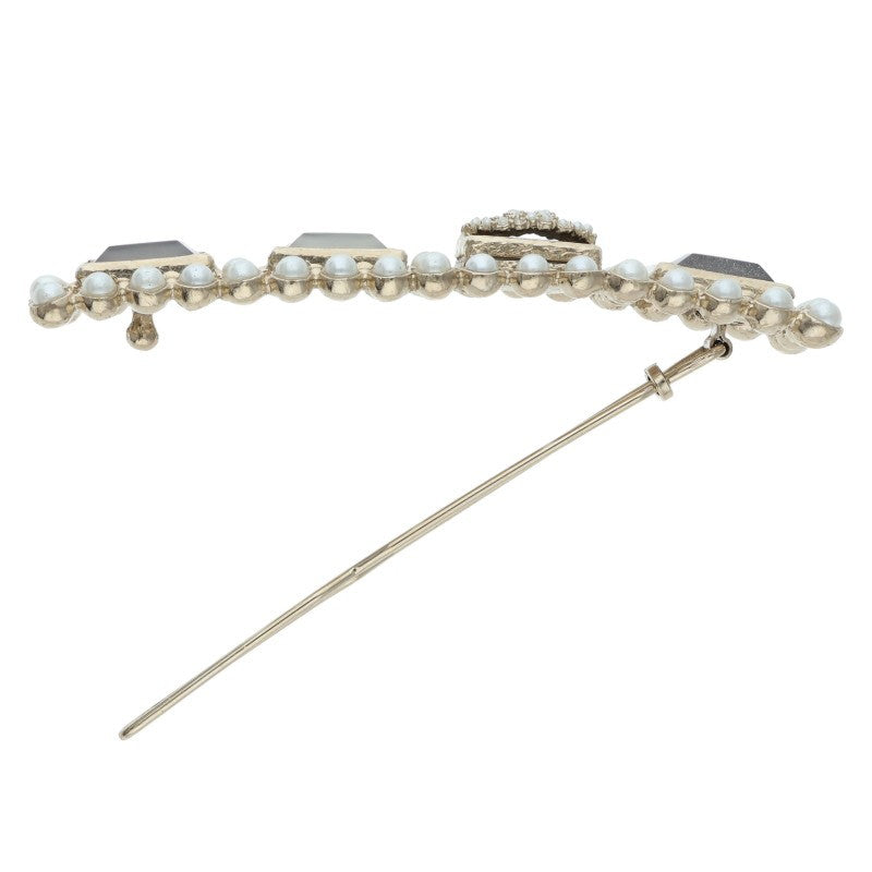 CHANEL G21V Faux Pearl Hair Clip Barrette Gold/White