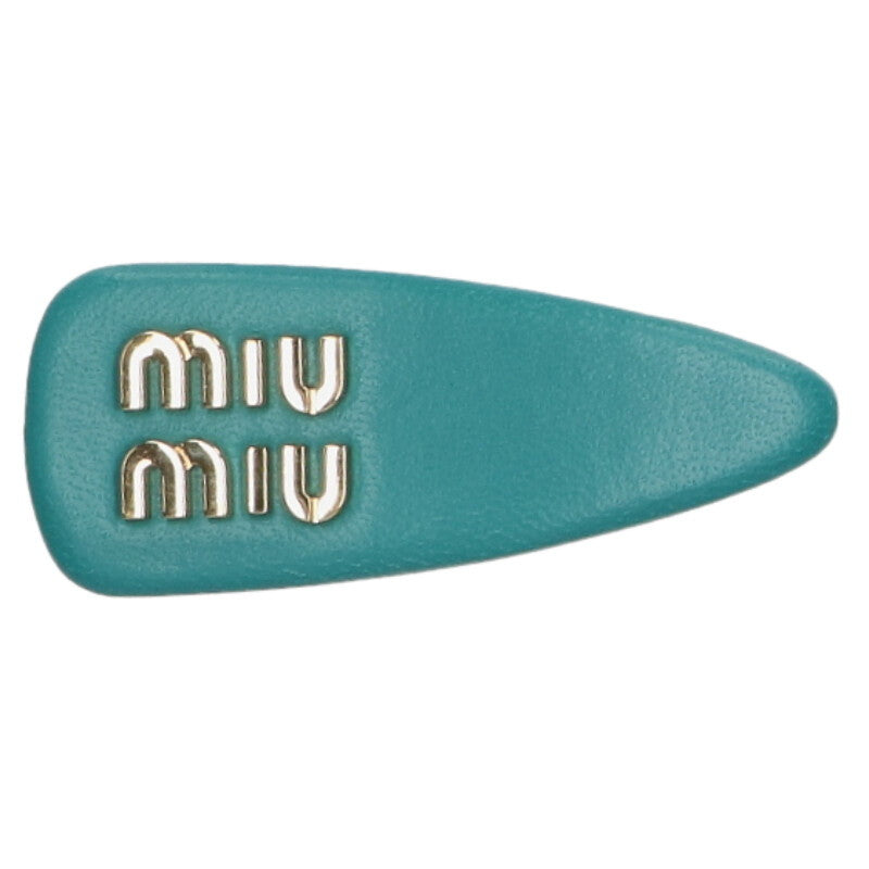 miumiu Logo Leather Barrette Hair Clip Green/Gold