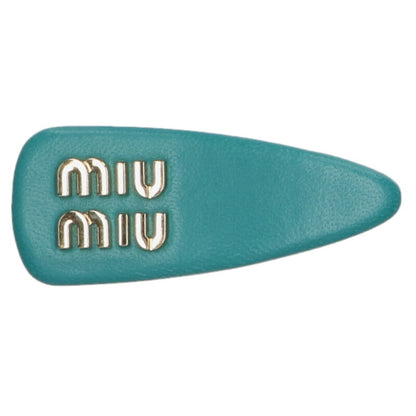 miumiu Logo Leather Barrette Hair Clip Green/Gold