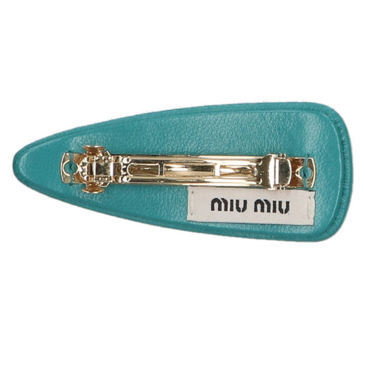 miumiu Logo Leather Barrette Hair Clip Green/Gold