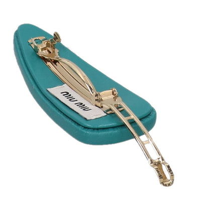 miumiu Logo Leather Barrette Hair Clip Green/Gold