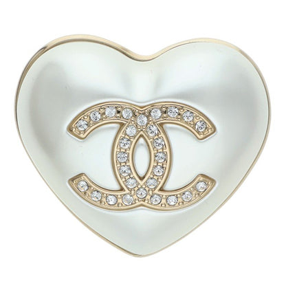 CHANEL A21B Coco Mark Faux Pearl Rhinestone Heart Brooch