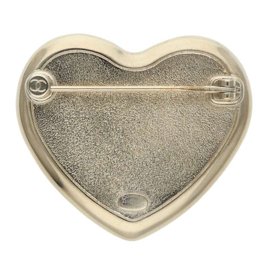 CHANEL A21B Coco Mark Faux Pearl Rhinestone Heart Brooch