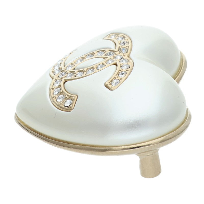 CHANEL A21B Coco Mark Faux Pearl Rhinestone Heart Brooch