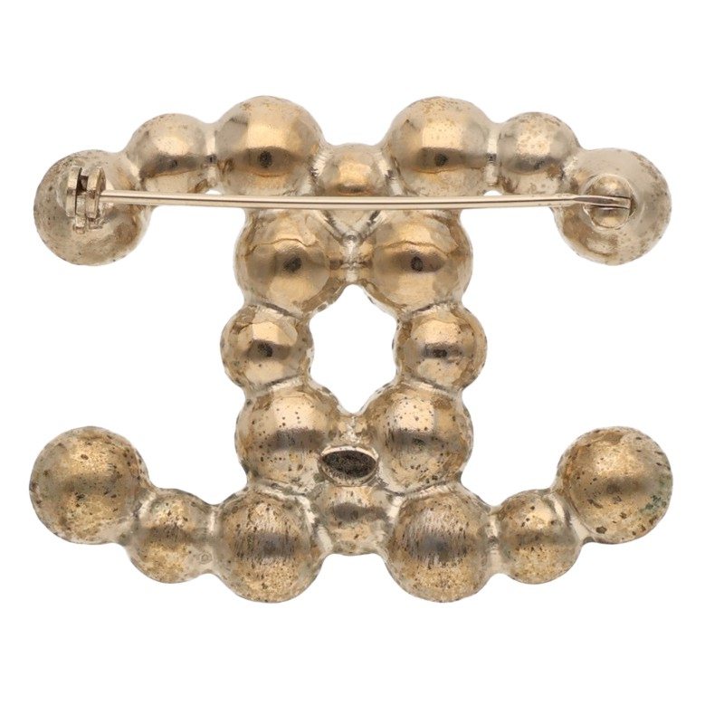 CHANEL B14V Coco Mark Faux Pearl Brooch White/Gold