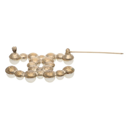 CHANEL B14V Coco Mark Faux Pearl Brooch White/Gold