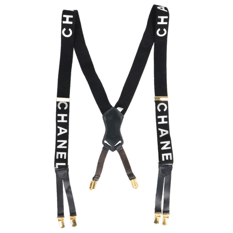 CHANEL Coco Mark Logo Suspenders Black