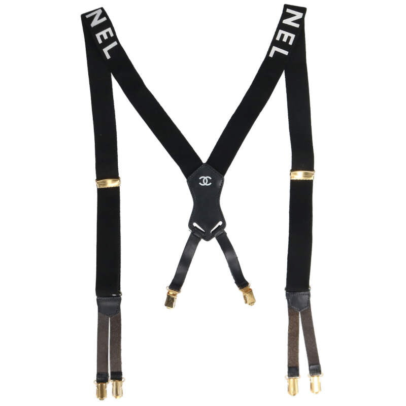 CHANEL Coco Mark Logo Suspenders Black