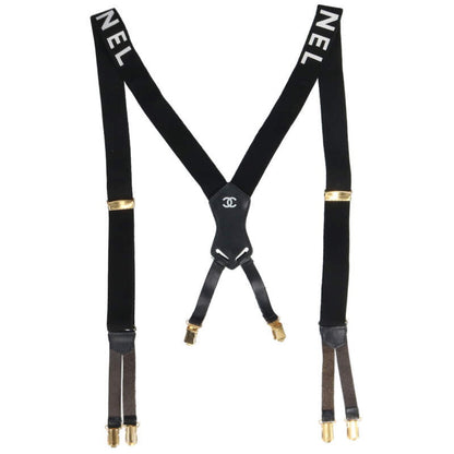 CHANEL Coco Mark Logo Suspenders Black