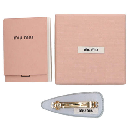 Miu Miu Lambskin Logo Patent Barrette Gray