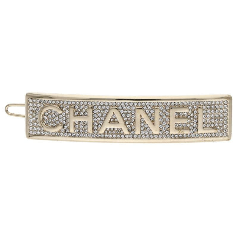 CHANEL Rhinestone Barrette Gold/Clear