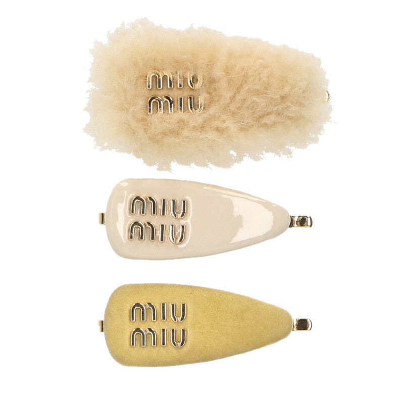 Miu Miu Patent Suede Shearling Hair Clip 3pc Size ONE SIZE
