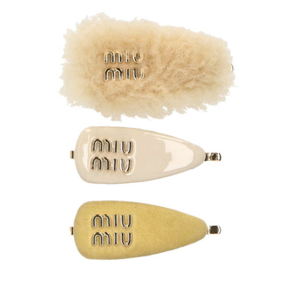 Miu Miu Patent Suede Shearling Hair Clip 3pc Size ONE SIZE