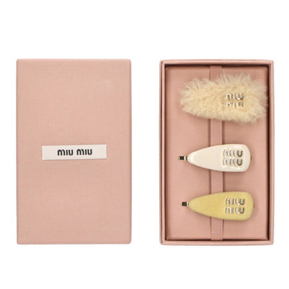 Miu Miu Patent Suede Shearling Hair Clip 3pc Size ONE SIZE
