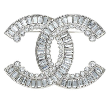CHANEL B23S Rhinestone Coco Mark Brooch Silver/Clear