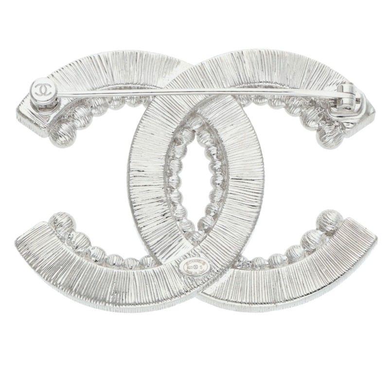 CHANEL B23S Rhinestone Coco Mark Brooch Silver/Clear
