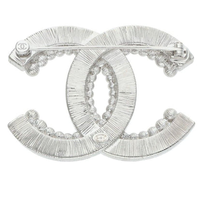CHANEL B23S Rhinestone Coco Mark Brooch Silver/Clear