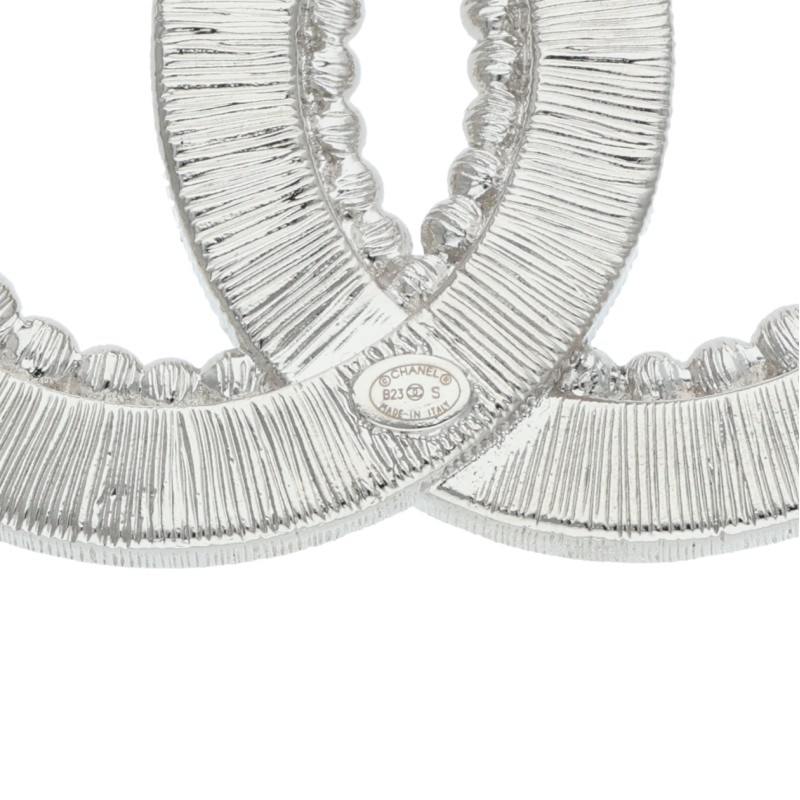 CHANEL B23S Rhinestone Coco Mark Brooch Silver/Clear