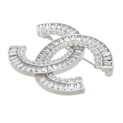 CHANEL B23S Rhinestone Coco Mark Brooch Silver/Clear