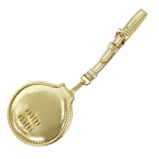 miumiu Logo Embossed Leather Keychain Gold Size ONE SIZE