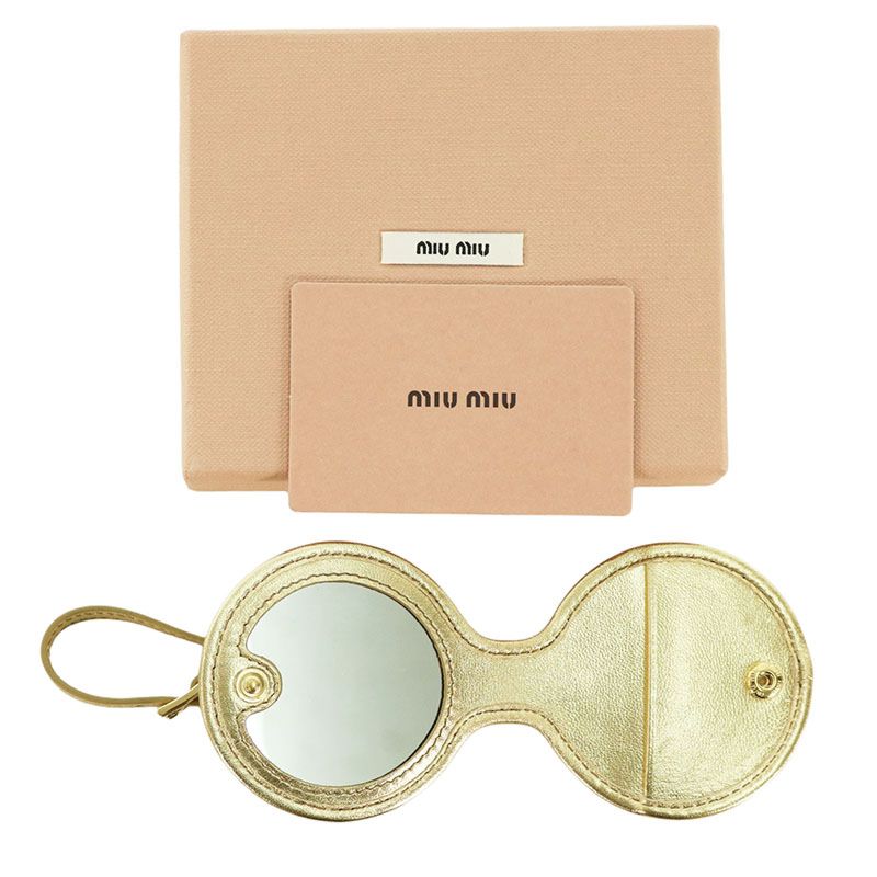 miumiu Logo Embossed Leather Keychain Gold Size ONE SIZE