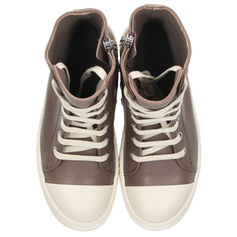 Rick Owens RAMONES Lthr Hi-Top Sneakers Brown White Size 35