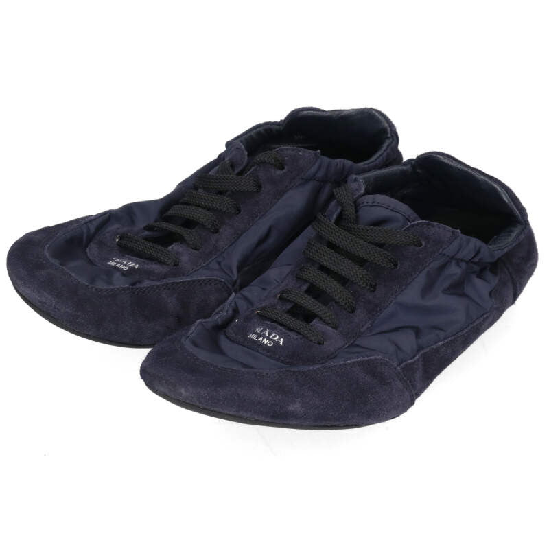 Prada 25SS Re-Nylon Suede Navy Sneakers Size 35