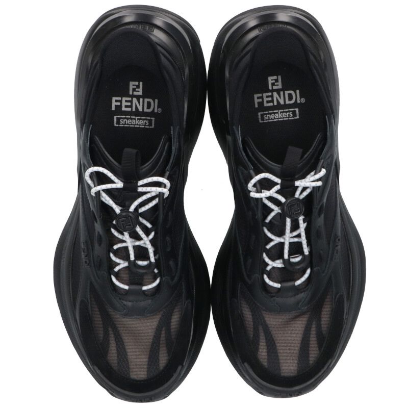 Fendi F-Light Leather Mesh Running Sneakers Black Size 38